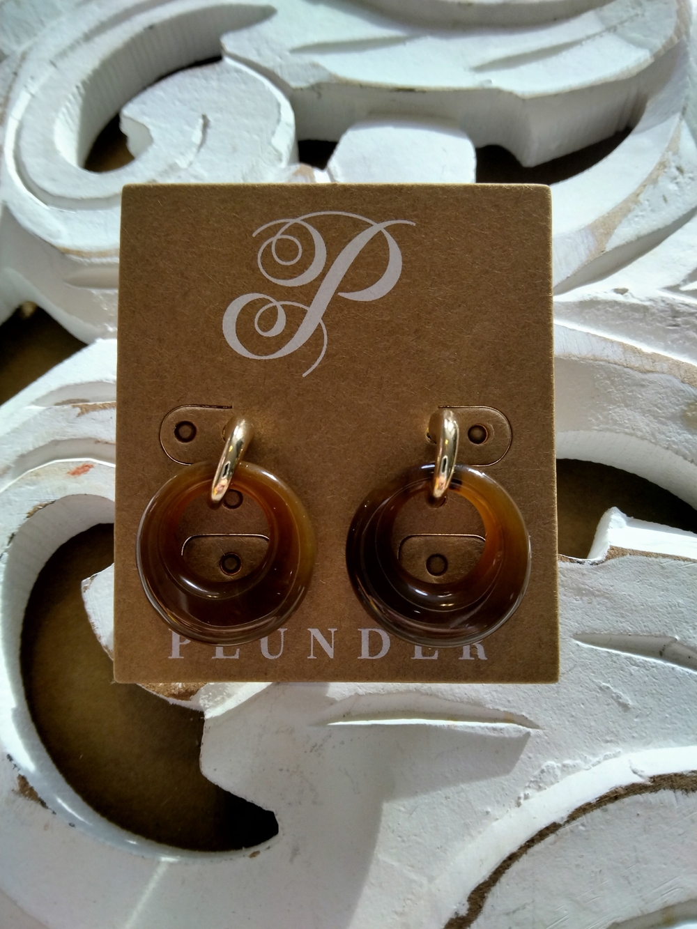 Plunder Tortoiseshell-Style Hoop Drop Earrings with Gold Accents